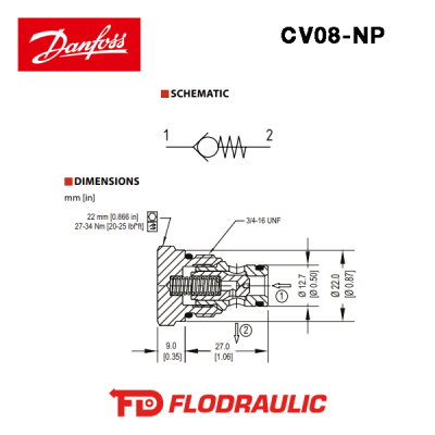 11169032 - CHECK VALVE CV08-NP-0.3-B-00 (NEW) - DANFOSS