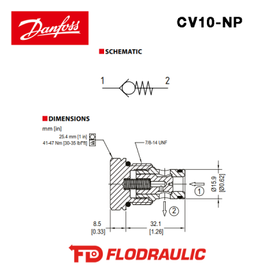 11169058 - CHECK VALVE CV10-NP-7-B-00 (NEW) - DANFOSS