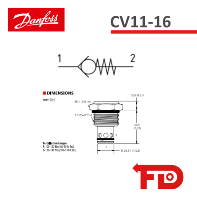 301AA00022A - CHECK VALVE CV11-16-P-0-5 - DANFOSS