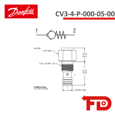 02-201684 - CHECK VALVE CV3-4-P-000-05-00 - DANFOSS