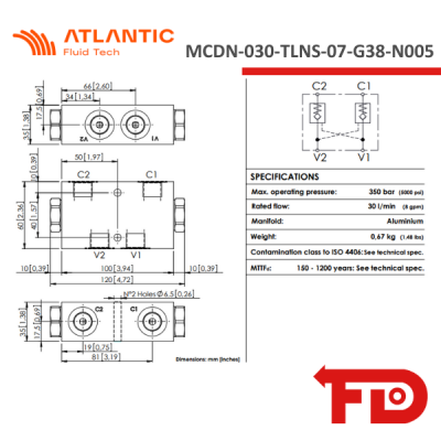 MC000009 - PILOT OPERATED CHECK VALVE MCDN-030-TLNS-07-G38-N005 - ATLANTIC FLUID TECH