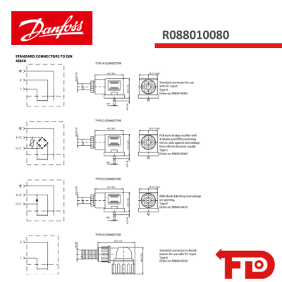 R088010080 - CONNECTOR - CONNECTOR, TYPE A, DIN - DANFOSS